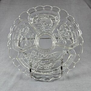 Vintage Clear Pressed Glass Divided Relish Tray 5 Section Scalloped Floral 12"